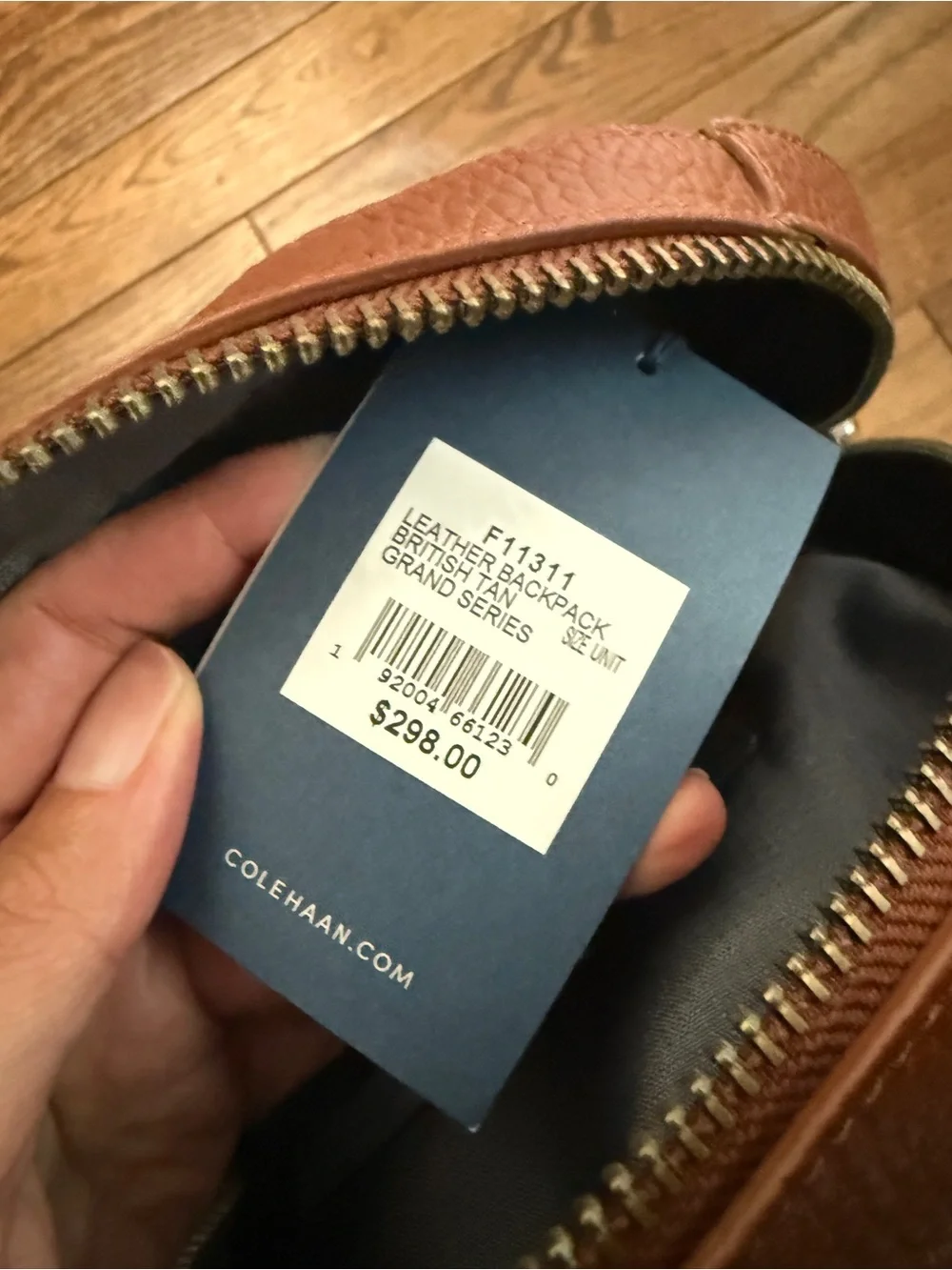 Cole Haan Grand Series Leather Brown Backpack Zip Closure
